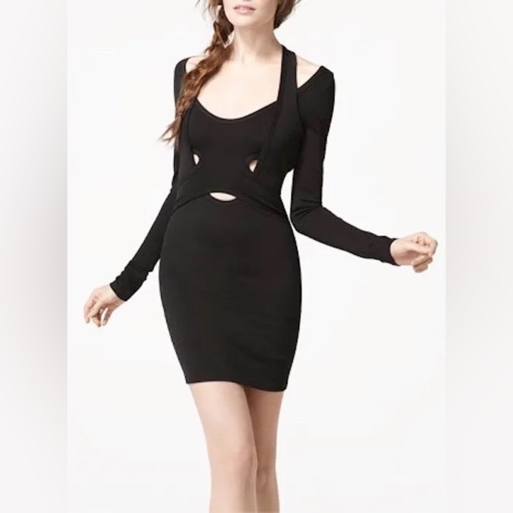 Alexander wang ponte cut out black bodycon harness dress size 6